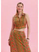 Orange Crop Blouse with Shirt Collar Button Detail 4629